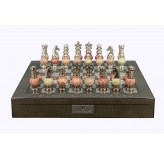 Dal Rossi Italy Chess Set on a 20" Board & Box with Coloured Stone and  Metal , Silver Chessmen