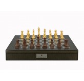 Dal Rossi Italy Chess Set Carbon Fibre Shinny Finish20″ With Compartments, With Queens Gambit Chessmen 90mm