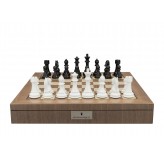 Dal Rossi Italy Black and White Weight  pieces110mm Chessmen on a Walnut Inlaid Chess Box with Compartments 20" 