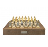 Dal Rossi Italy, Medieval Warriors chessmen on a Walnut Inlaid Chess Box with Compartments 20"