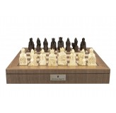 Dal Rossi Italy, Isle of Lewis Chessmen on a Walnut Inlaid Chess Box with Compartments 20"