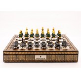 Dal Rossi Italy Chess Set Mosaic Finish 20″ With Compartments, With  Gray and Green Gold and Silver Metal Tops and Bottoms Chess Pieces 90mm