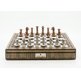 Dal Rossi Italy Chess Set Mosaic Shinny Finish 20″ With Compartments, With Metal Copper and silver Chessmen 80mm
