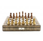 Dal Rossi Italy Chess Set Mosaic Shinny Finish 20″ With Compartments, Brown and Box Wood Grain Finish Chess Pieces 110mm