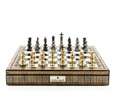 Dal Rossi Italy Chess Set Mosaic Shinny Finish 20″ With Compartments, With Metal Dark Titanium and Gold Chessmen 110mmm