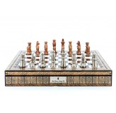 Dal Rossi Italy Chess Set Mosaic Shinny Finish 20″ With Compartments, With Copper & Silver Weighted Metal Chess Pieces 85mm pieces