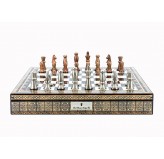 Dal Rossi Italy Chess Set Mosaic Shinny Finish 20″ With Compartments, With Copper & Silver Weighted Metal Chess Pieces 85mm pieces