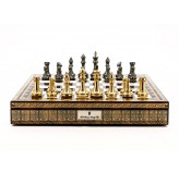 Dal Rossi Italy Chess Set Mosaic Shinny Finish 20″ With Compartments, With Very Heavy Brass Staunton Gold and Silver chessmen 110mm