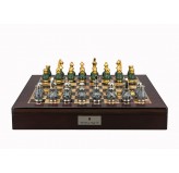 Dal Rossi Italy Chess Set Mahogany Shinny Finish 20″ With Compartments, With Gray and Green Gold and Silver Metal Tops and Bottoms Chess Pieces 90mm