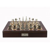 Dal Rossi Italy Chess Set Mahogany Finish 20″ With Compartments, With Metal Dark Titanium and Silver 90mm Chessmen