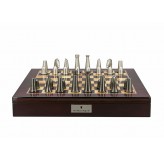 Dal Rossi Italy Chess Set Mahogany Shinny Finish 20″ With Compartments, With Metal Dark Titanium and Silver chessmen 85mm