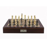 Dal Rossi Italy Chess Set Mahogany Shinny Finish 20″ With Compartments, With Metal Dark Titanium and Gold Chessmen 110mm