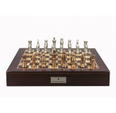 Dal Rossi Italy Chess Set Mahogany Finish 20″ With Compartments, With Copper & Silver Weighted Metal Chess Pieces 100mm pieces