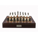 Dal Rossi Italy Chess Set Mahogany Finish 20″ With Compartments, With Black and White with Copper and Gun Metal Gray Tops and Bottoms Chess Pieces 110mm 