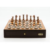 Dal Rossi Italy Chess Set Walnut Finish 18" With two Drawers, With Metal Copper and silver Chessmen 80mm