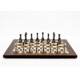 Dal Rossi Italy Chess Set Palisander / Maple Flat Board 40cm, With Metal Dark Titanium and Silver chessmen 85mm