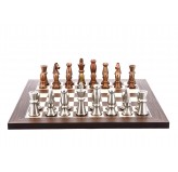 Dal Rossi Italy Chess Set Flat Palisander/Maple Board 40cm, With Copper & Silver Weighted Metal 85mm Chess Pieces