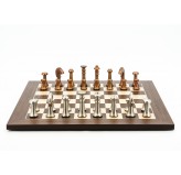 Dal Rossi Italy Chess Set Palisander / Maple Flat Board 50cm, With Metal Copper and silver Chessmen 80mm