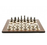 Dal Rossi Italy Chess Set Palisander / Maple Flat Board 50cm, With Metal Dark Titanium and Silver chessmen 85mm