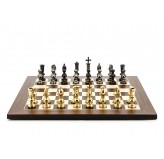 Dal Rossi Italy Chess Set Palisander / Maple Flat Board 50cm, With Metal Dark Titanium and Gold Chessmen 110mm