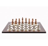 Dal Rossi Italy Chess Set Flat Palisander/Maple Board 50cm, With Copper & Silver Weighted Metal 85mm Chess Pieces