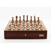 Dal Rossi Italy Chess Set Mahogany Finish 18" With two Drawers, With Metal Copper and silver Chessmen 80mm