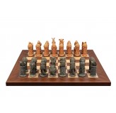 Dal Rossi Hand Paint - Australiana Chessmen on a Mahogany / Maple, 40cm Chess Board