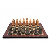 Dal Rossi Hand Paint - Australiana Chessmen on a Walnut Shinny Finish, 40cm Chess Board