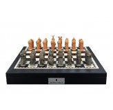 Dal Rossi Hand Paint - Australiana Chessmen on a Black PU Leather Bevelled Edge chess box with compartments 18"