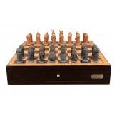 Dal Rossi Hand Paint - Australiana Chessmen on a Shiny Walnut Chess Box with two Drawers 18"