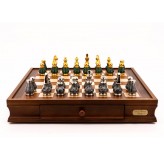 Dal Rossi Italy Chess Set Walnut Finish 20″ With Two Drawers, With Gray & Green  Weighted Metal Chess Pieces 90mm pieces