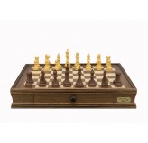 Dal Rossi Italy Chess Set Walnut Finish 20″ With Two Drawers, Queen Gambit Chessmen 90mm 