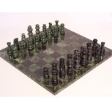 Chess set, marble, green/black, green edge,16 Marble, Glass, Onyx"